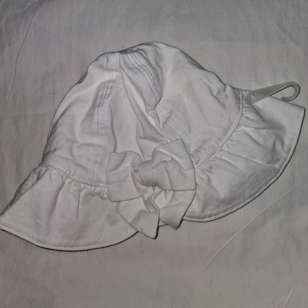 Gymboree Baby Girls White Cotton Sun Hat Bow Detail Ruffle Brim 6-12 Months